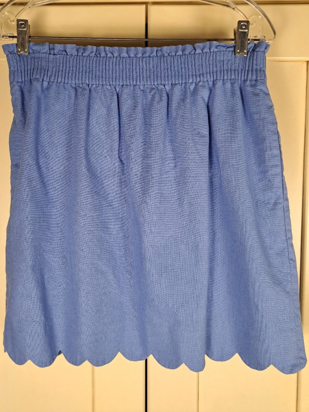 J Crew Factory Blue Scallop Hem Linen Blend Pull On Skirt Sz 10